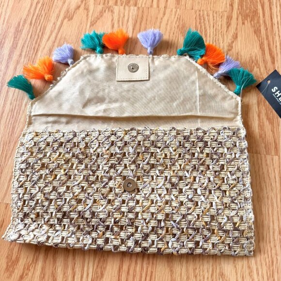 Woven Straw Clutch With Colorful Tassels and Magnetic Closure By Shein - Picture 5 of 7